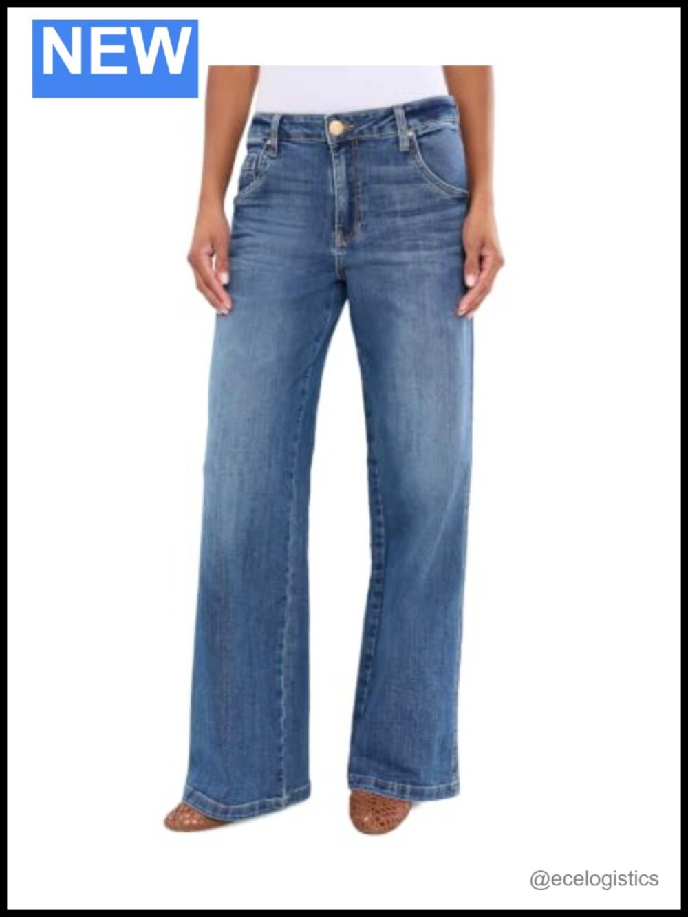 High-Rise Wide Leg Jeans Cotton Blend